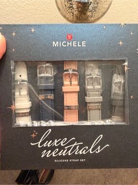 Michele Leather Watch Strap Set in Cream, Navy, Blush, Gray, Black